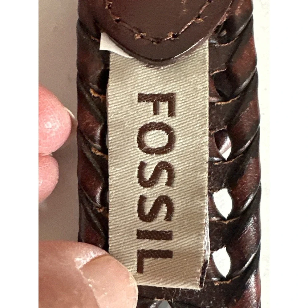 Fossil Belt Mens 38 Braided Leather Brown Adjustable Woven‎ Classic